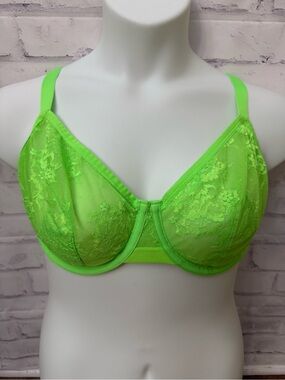 Cacique Unlined Demi Bra Plus 40DDD Lime Green Underwire Sexy Feminine Sexy Flaw